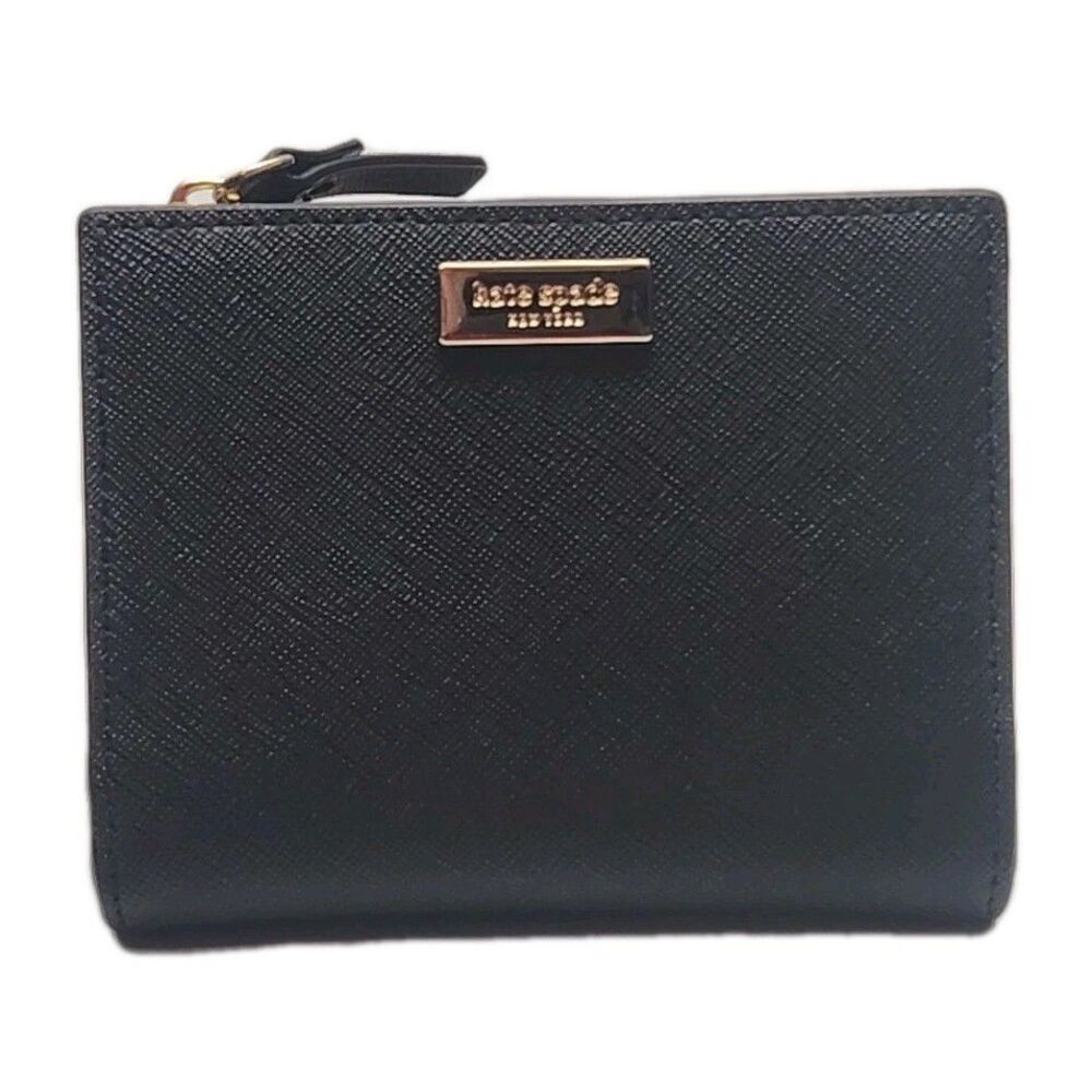 Kate Spade Wallet Black Card Organizer Coin Zip Textured 4.5"x3.5" Double Snap